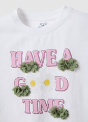 OVS White Stretch Cotton Girl'S T-Shirt Regular Fit With Print