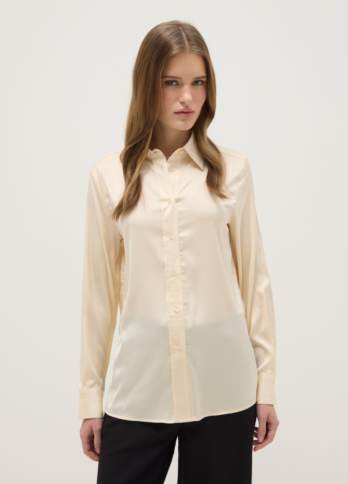 OVS Beige Long Sleeve Satin Shirt Regular Fit