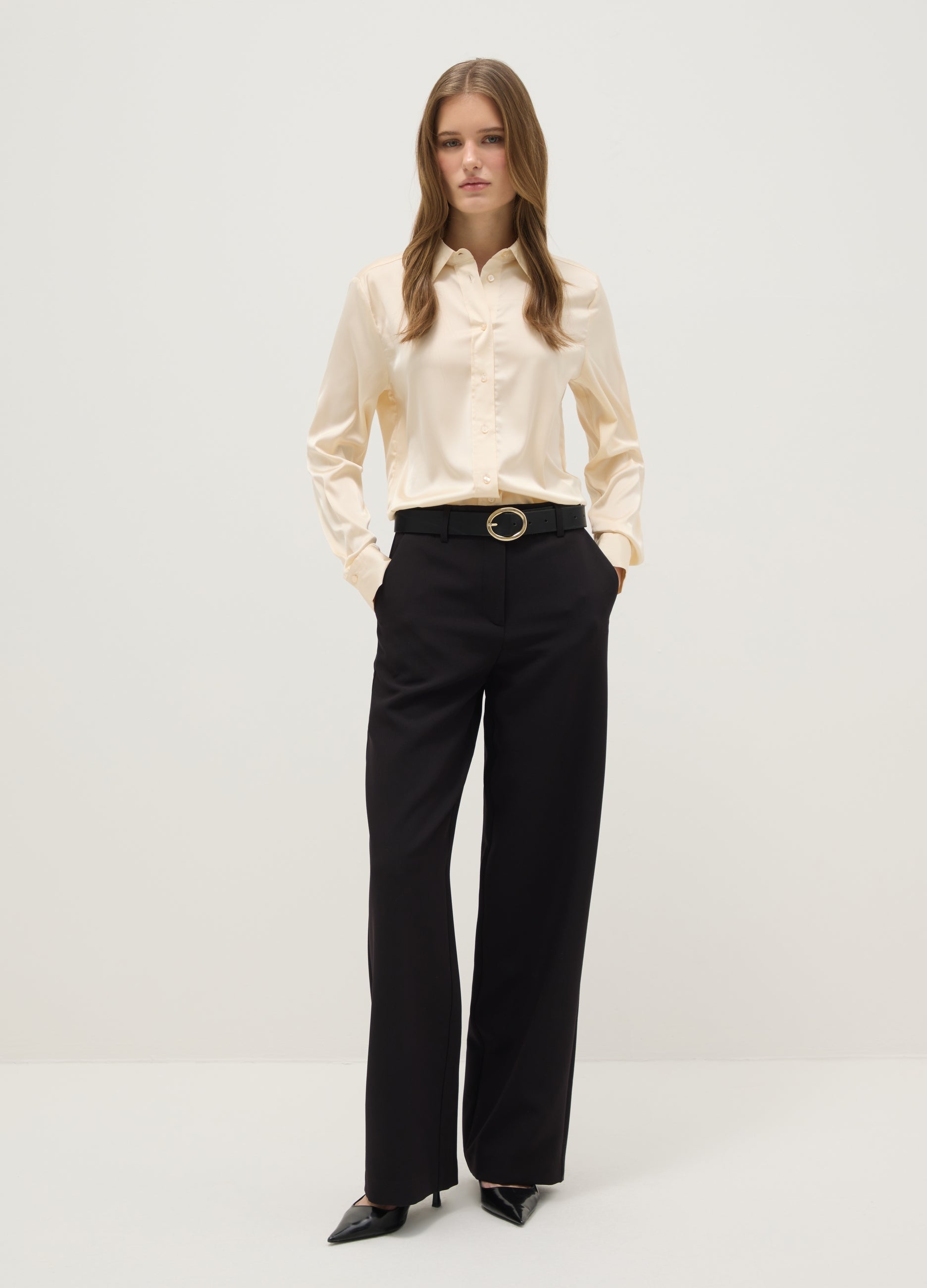 OVS Beige Long Sleeve Satin Shirt Regular Fit