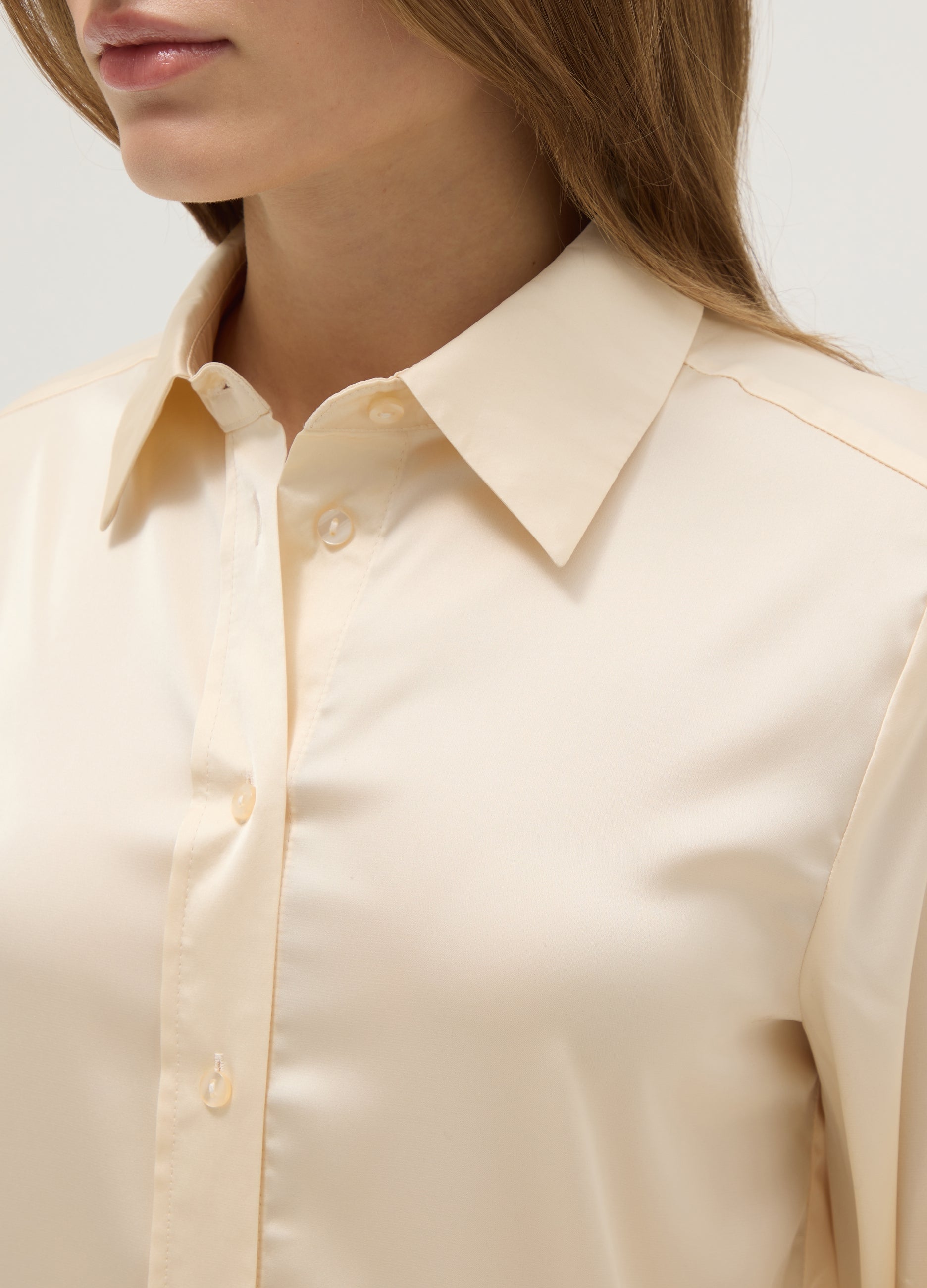 OVS Beige Long Sleeve Satin Shirt Regular Fit