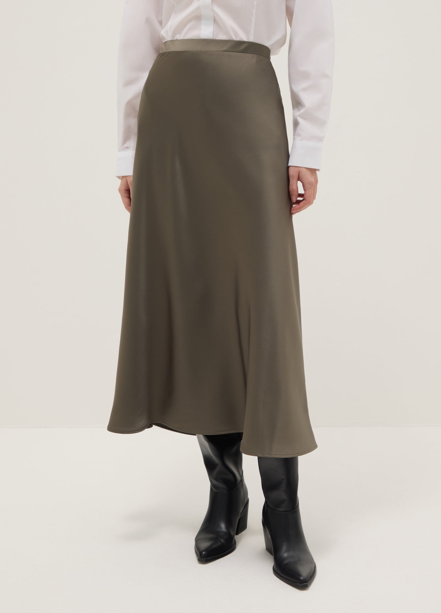 OVS Grey Satin Skirt With Regular Fit And Elastic Waist