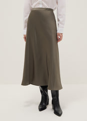 OVS Grey Satin Skirt With Regular Fit And Elastic Waist