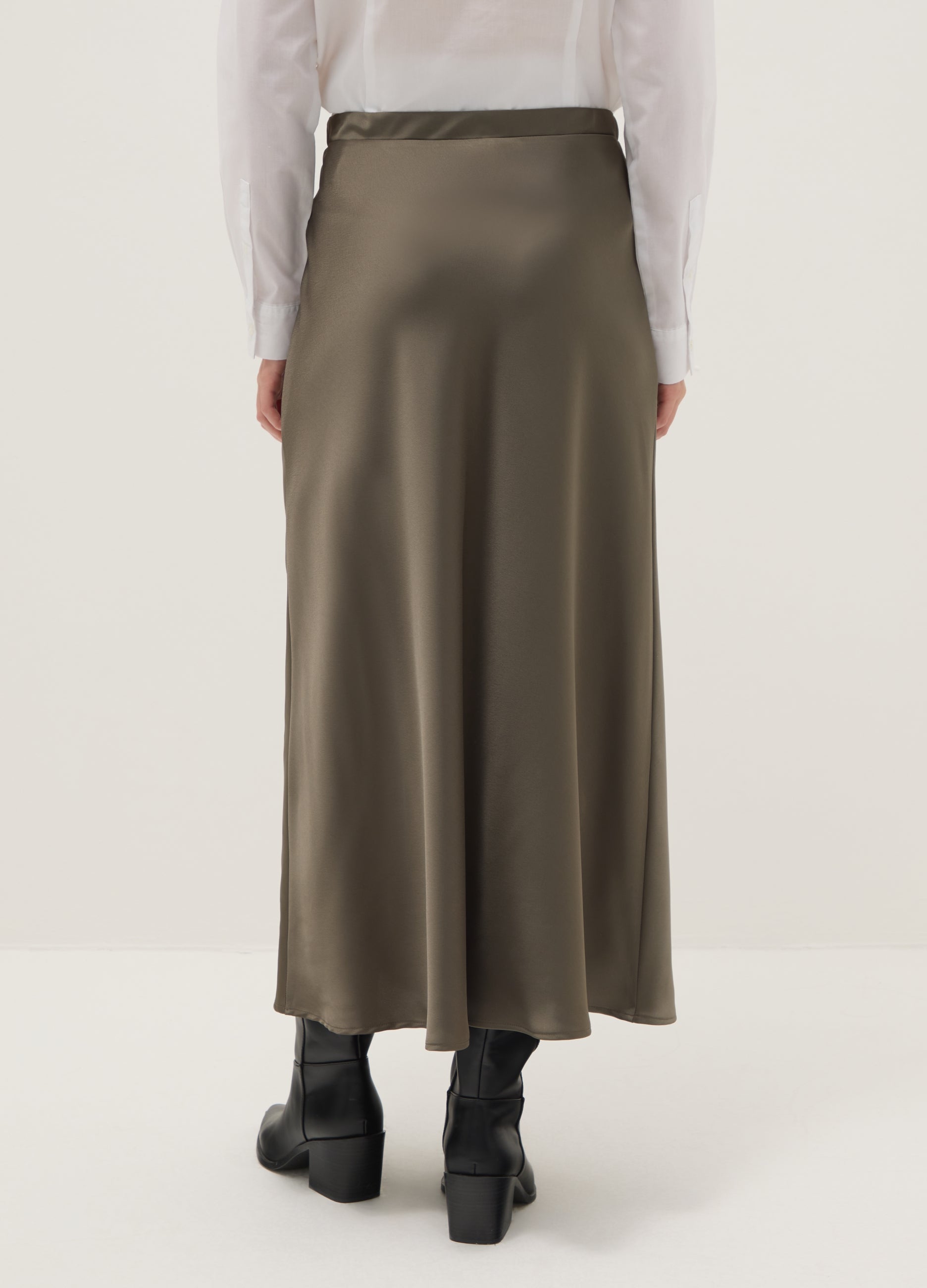 OVS Grey Satin Skirt With Regular Fit And Elastic Waist