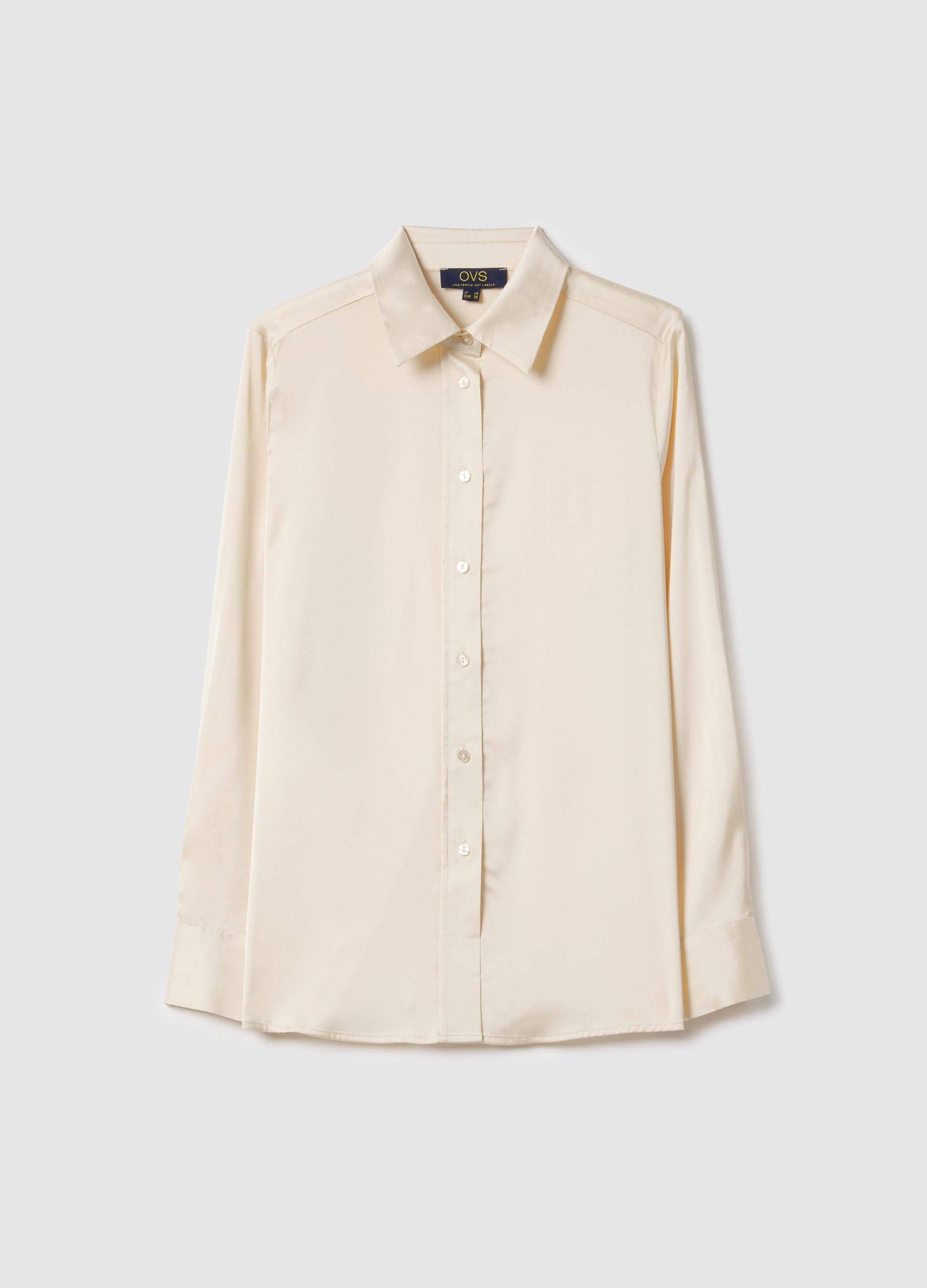 OVS Beige Long Sleeve Satin Shirt Regular Fit