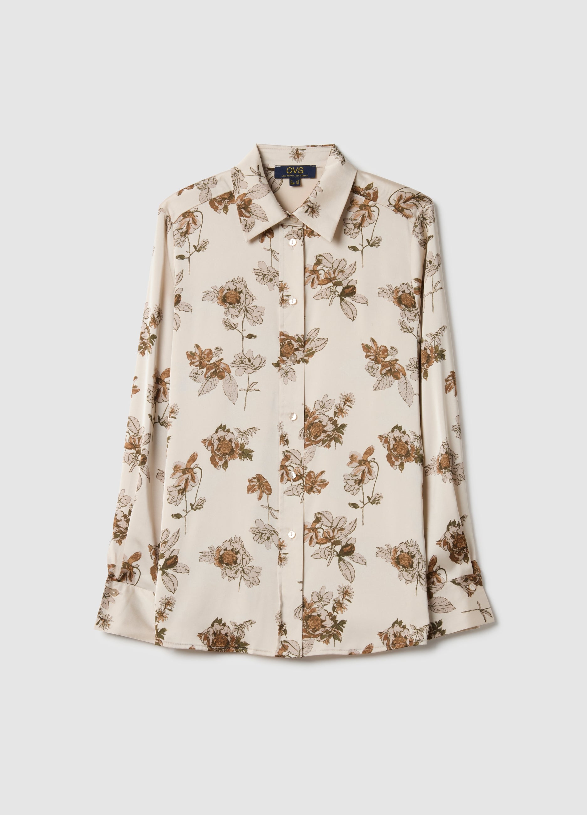 OVS Multicolour Long Sleeve Satin Shirt With Floral Pattern, Regular Fit