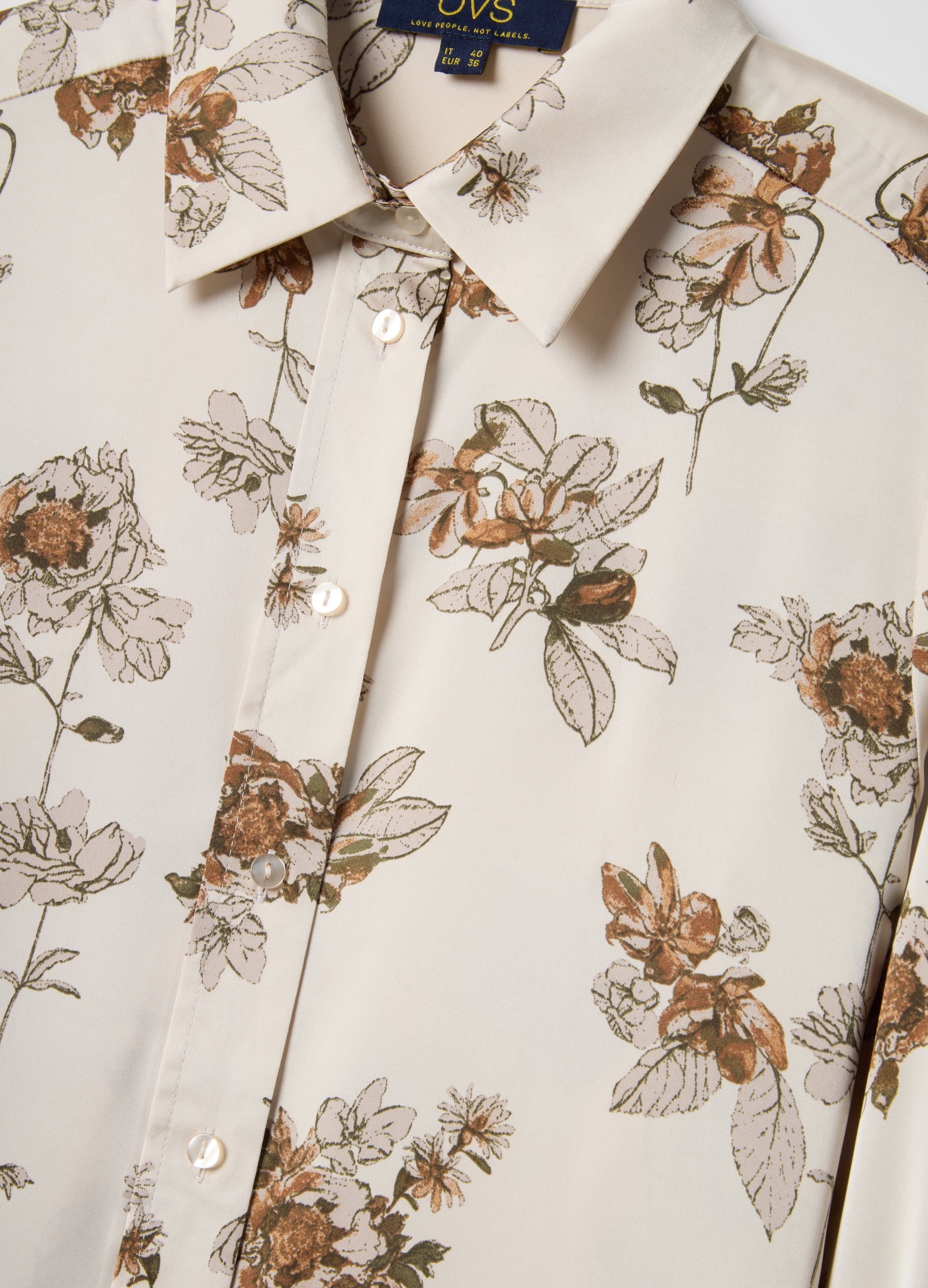 OVS Multicolour Long Sleeve Satin Shirt With Floral Pattern, Regular Fit