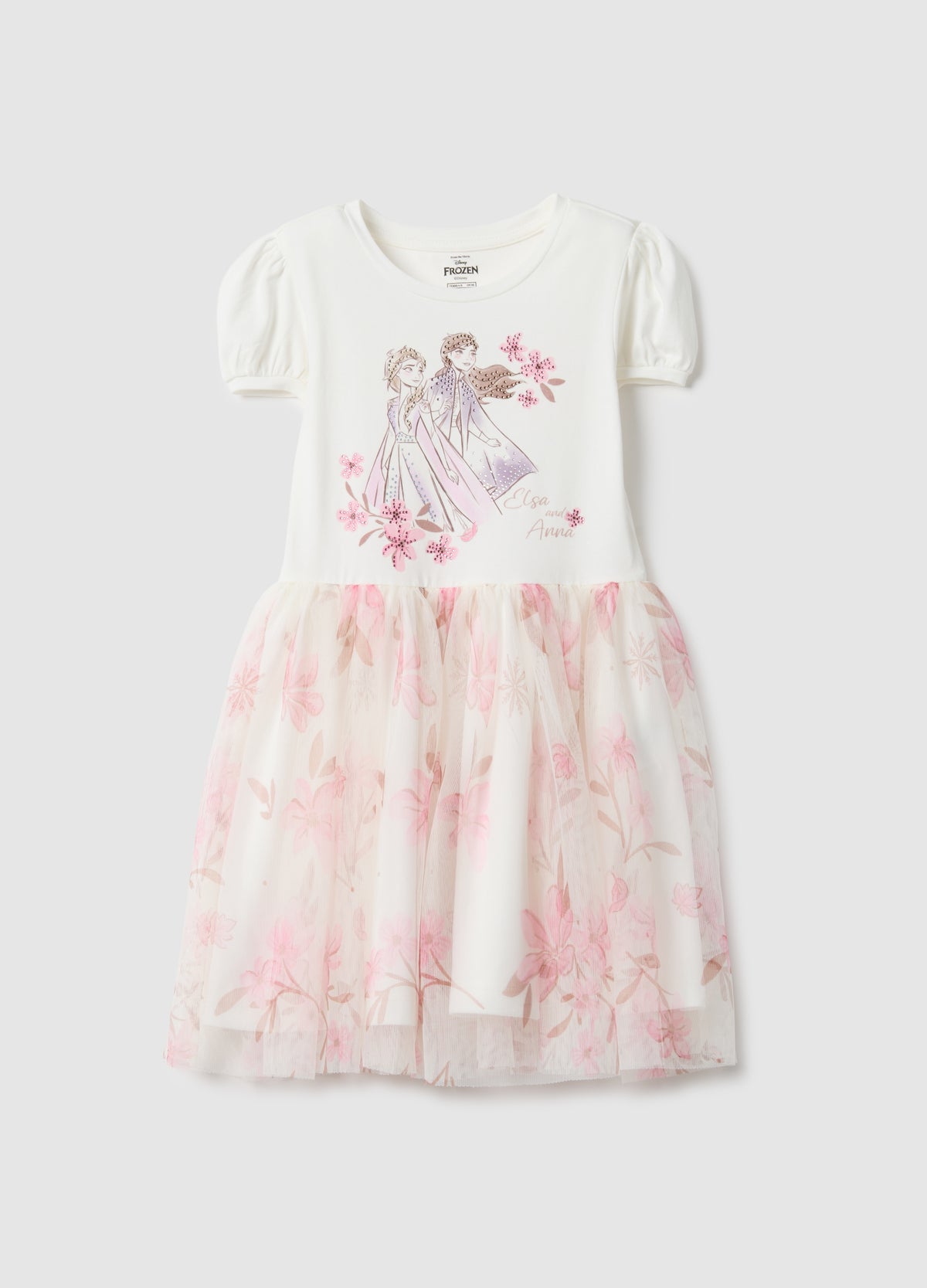 Ovs Elasticated Cotton Dress For Girls With Frozen Print