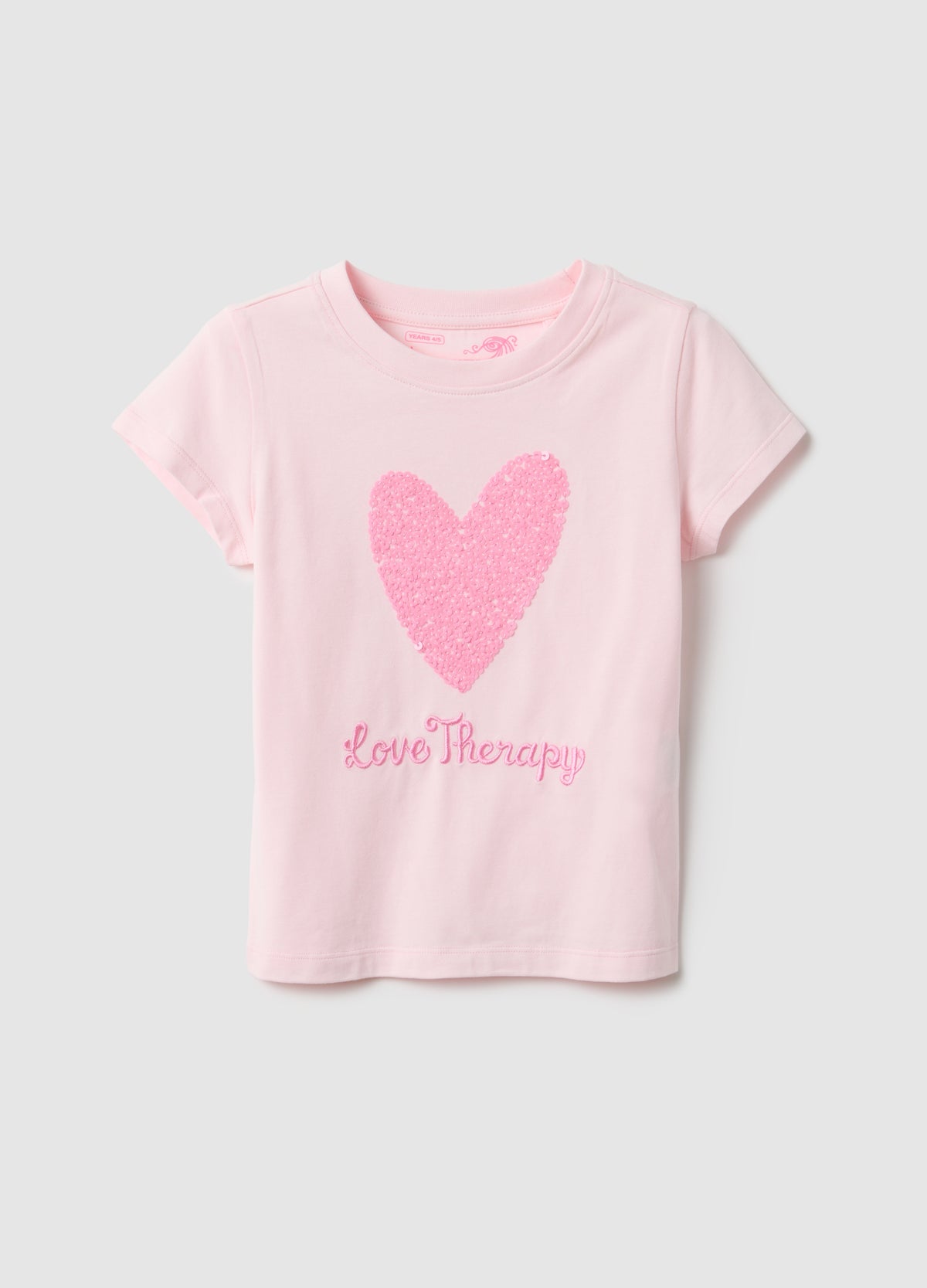 Ovs Pink Stretch Cotton T-Shirt Regular Fit With Heart For Girls