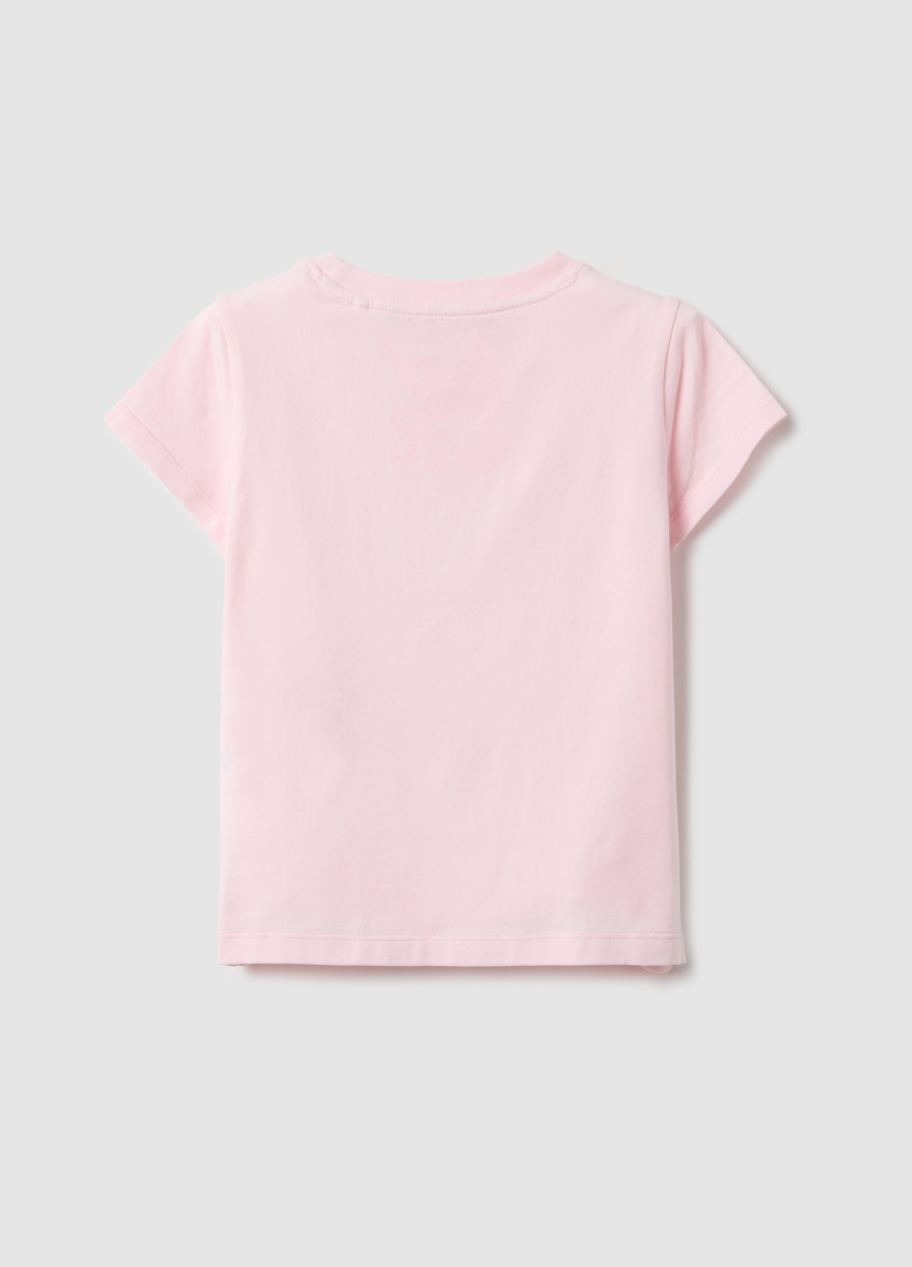 Ovs Pink Stretch Cotton T-Shirt Regular Fit With Heart For Girls