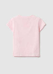 Ovs Pink Stretch Cotton T-Shirt Regular Fit With Heart For Girls