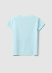 Ovs Blue Stretch Cotton Regular Fit Heart T-Shirt For Girls
