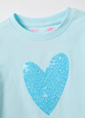 Ovs Blue Stretch Cotton Regular Fit Heart T-Shirt For Girls