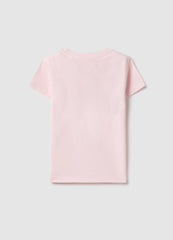 Ovs Girl'S Pink Cotton Blend T-Shirt Regular Fit With Print