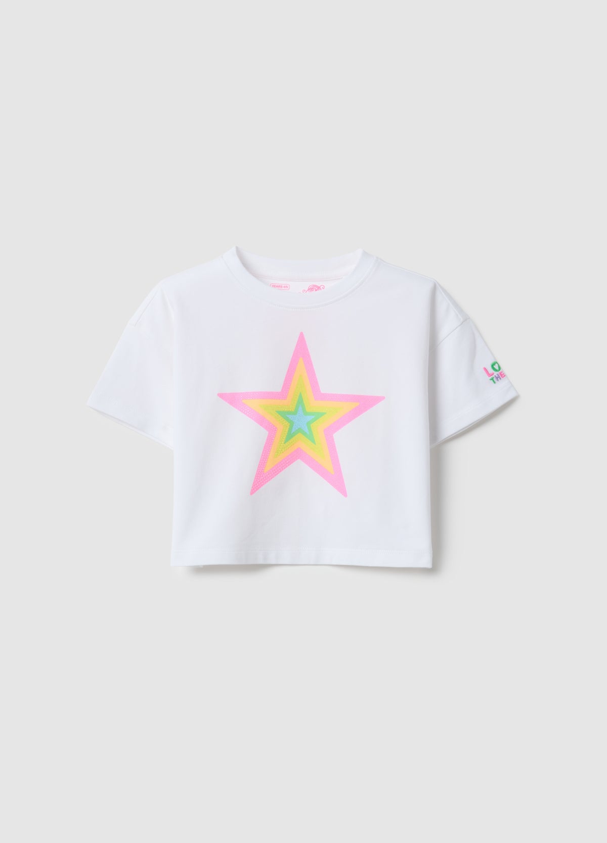 Ovs Girls' White Stretch Cotton Boxy Fit T-Shirt With Star