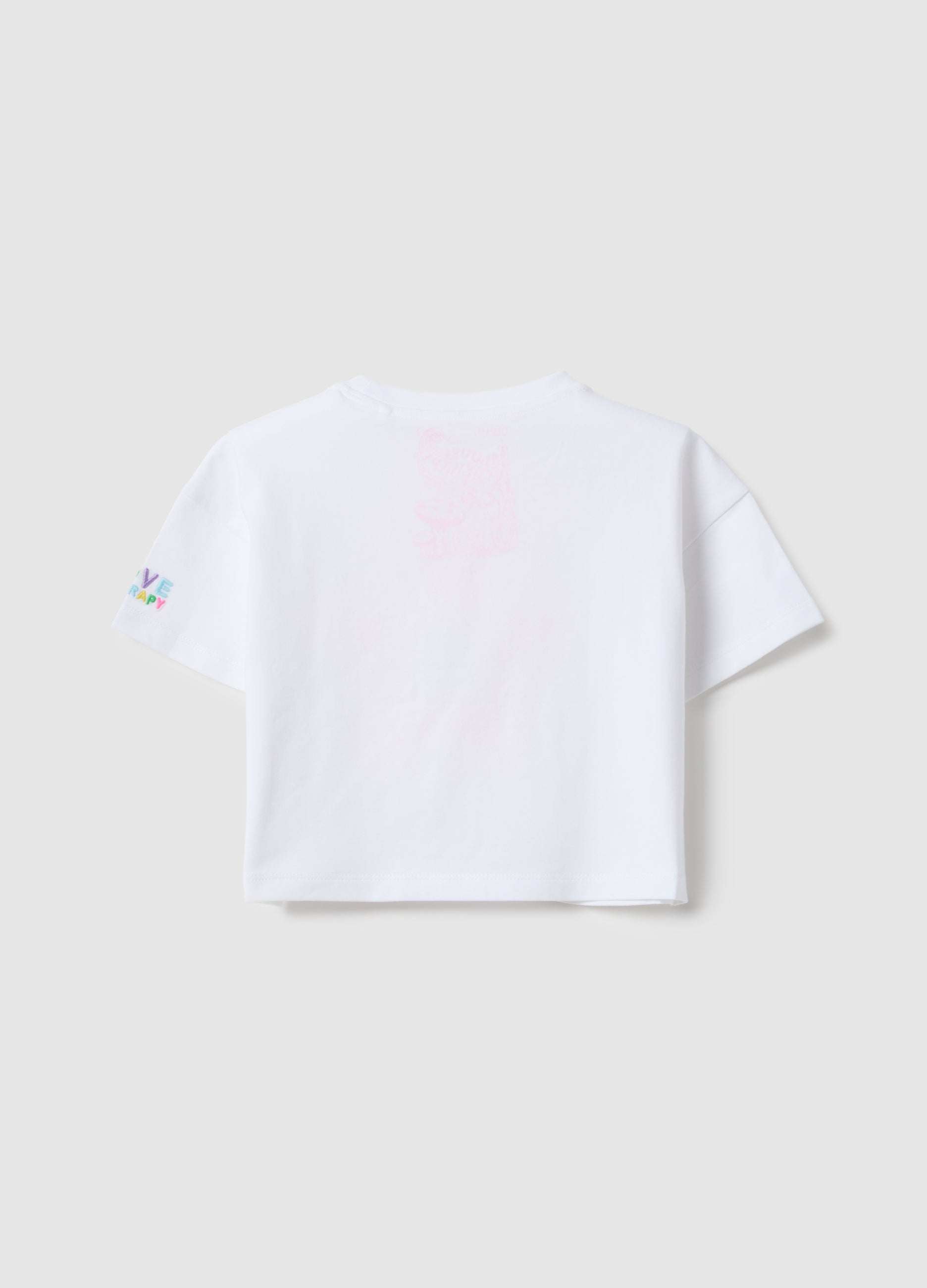 Ovs Girls' White Stretch Cotton Boxy Fit T-Shirt With Star