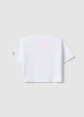 Ovs Girls' White Stretch Cotton Boxy Fit T-Shirt With Star