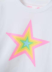 Ovs Girls' White Stretch Cotton Boxy Fit T-Shirt With Star