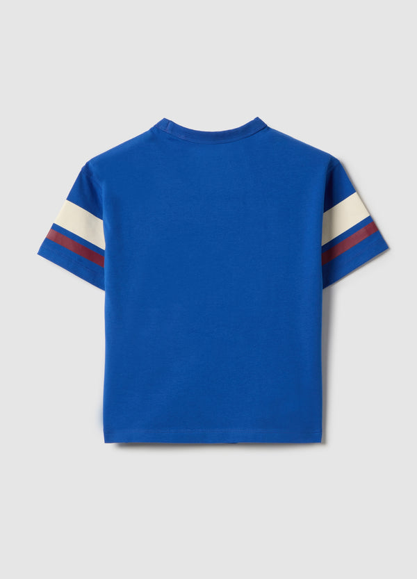 Ovs Children'S Blue Cotton Blend T-Shirt With Mickey Mouse Print