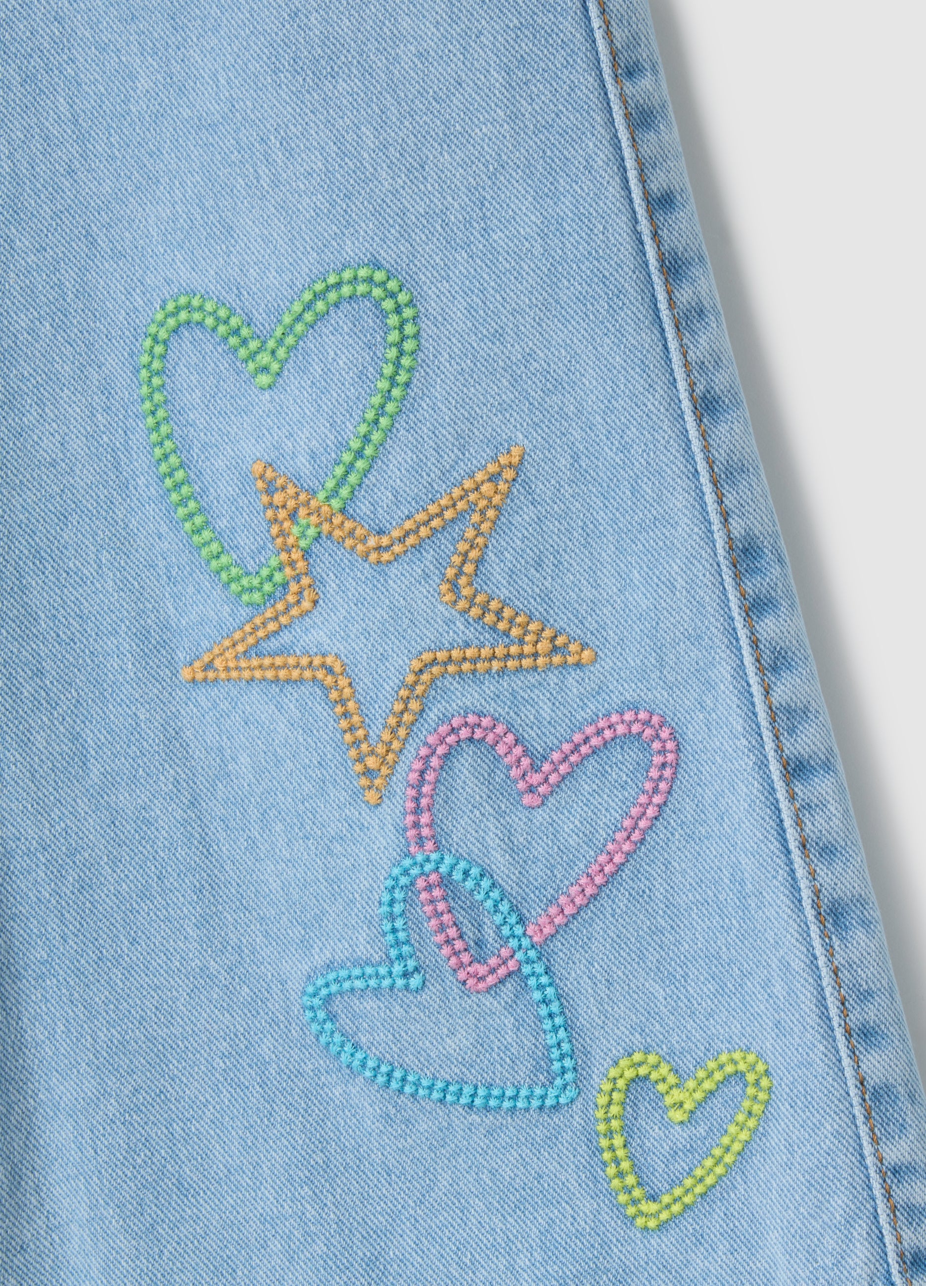 Ovs Girl'S Blue Wide Leg Cotton Jeans With Embroidery