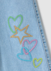 Ovs Girl'S Blue Wide Leg Cotton Jeans With Embroidery