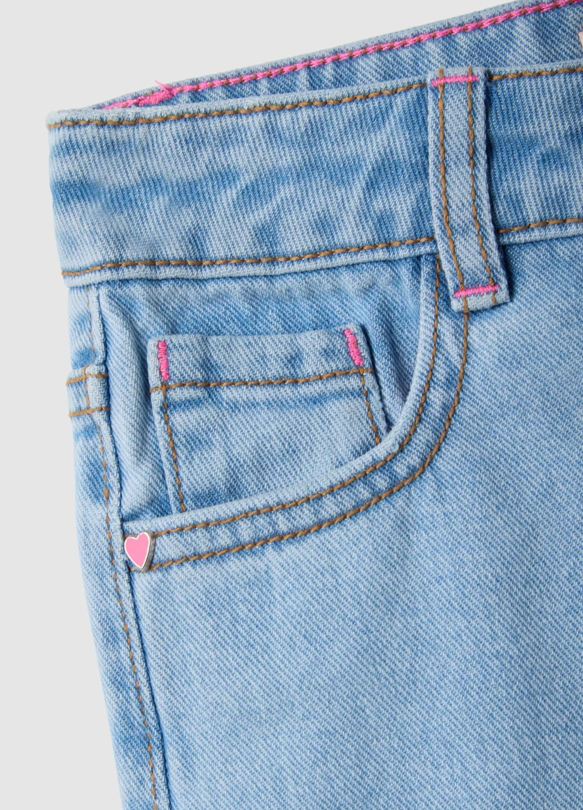 Ovs Girl'S Blue Wide Leg Cotton Jeans With Embroidery