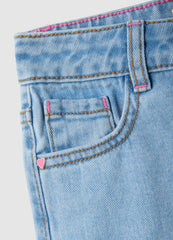 Ovs Girl'S Blue Wide Leg Cotton Jeans With Embroidery