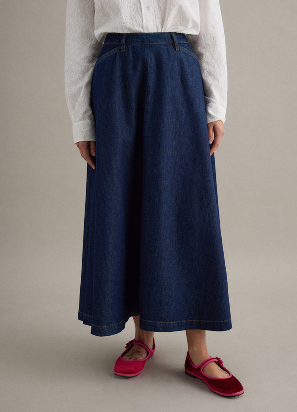OVS Long Blue Denim Pure Cotton Skirt Regular Fit