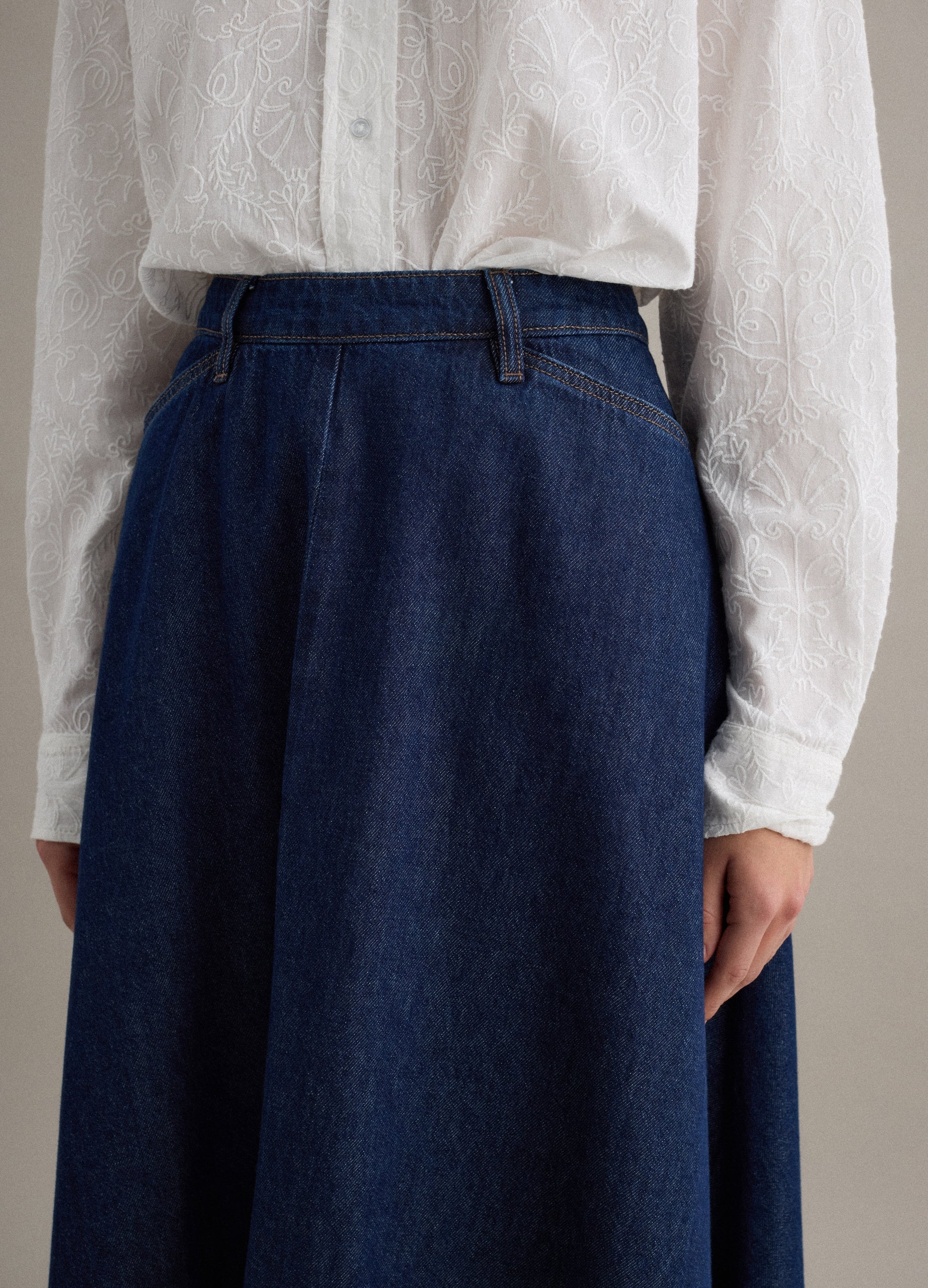 OVS Long Blue Denim Pure Cotton Skirt Regular Fit