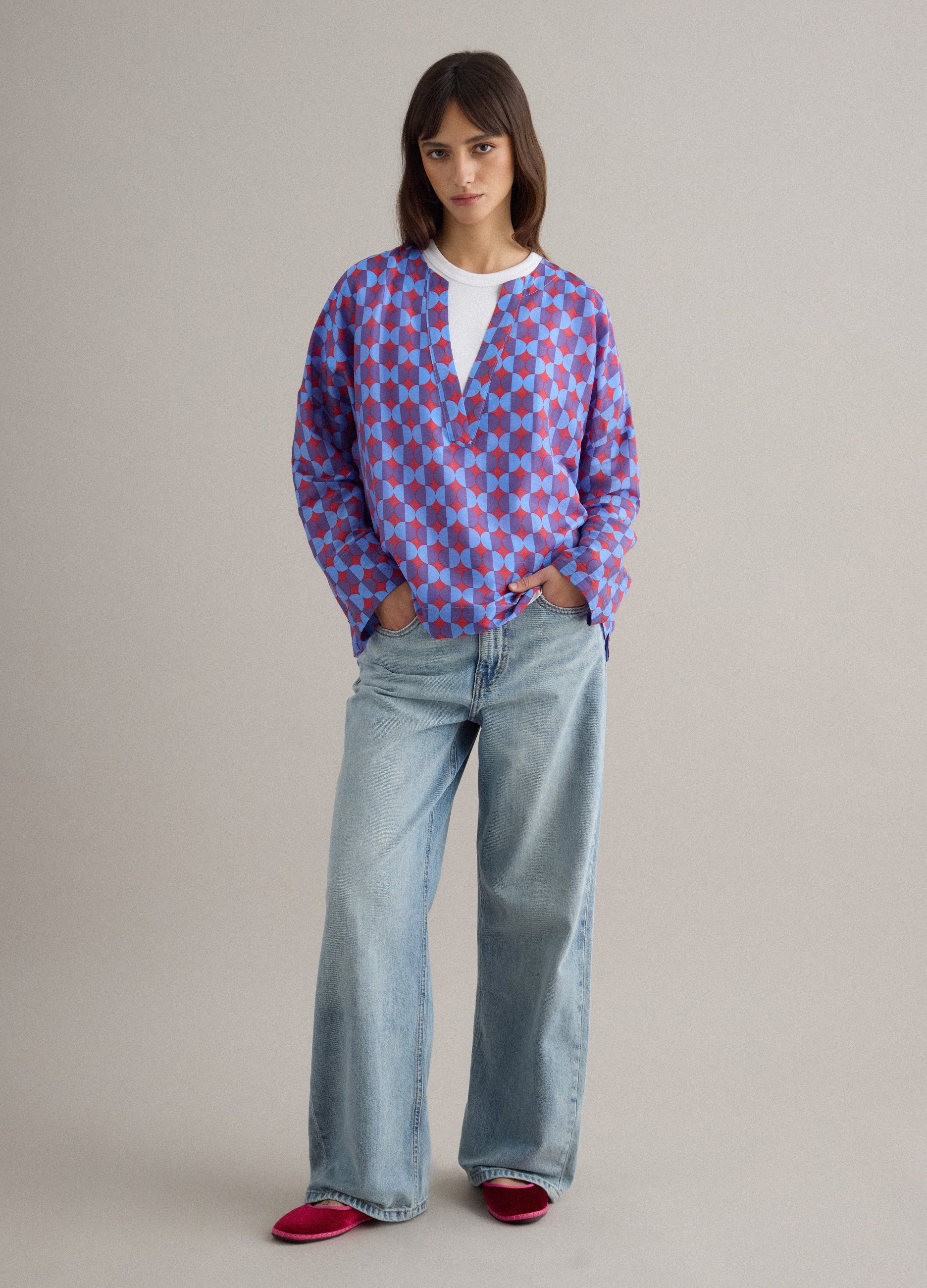 Ovs Multicolour Lyocell Blend Shirt, Regular Fit, Deep V