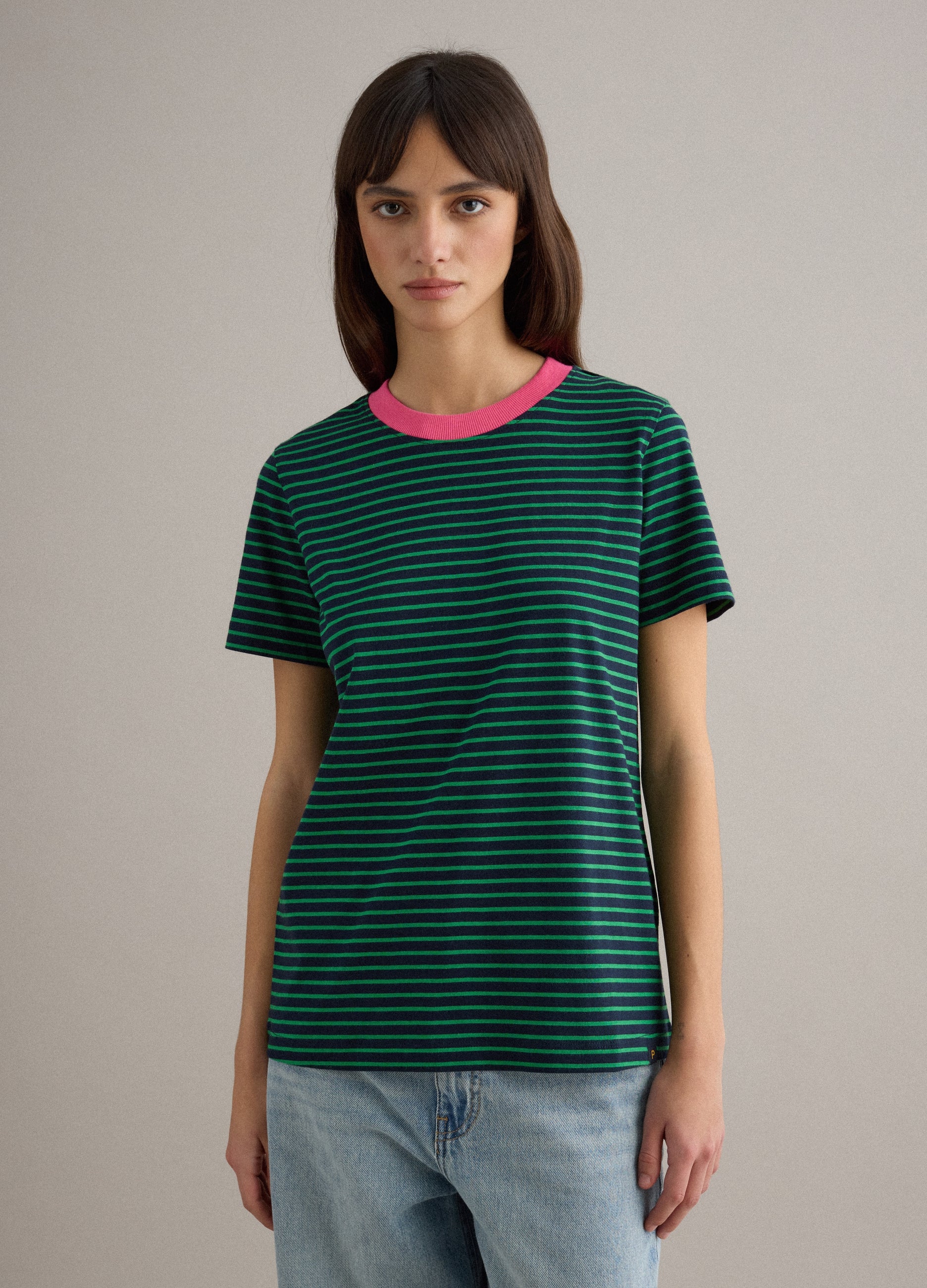 OVS Green Striped Pure Cotton Regular Fit T-Shirt