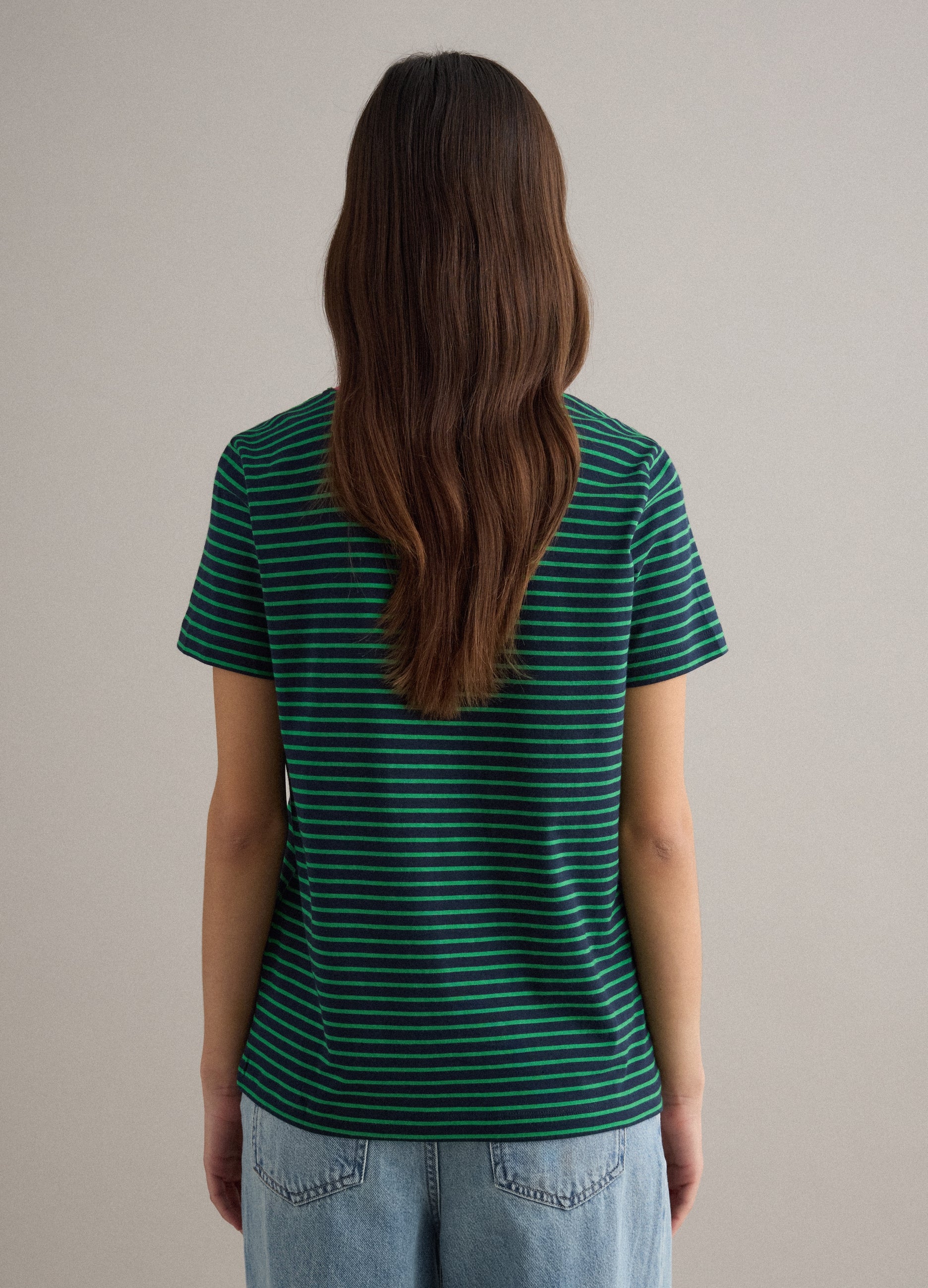 OVS Green Striped Pure Cotton Regular Fit T-Shirt