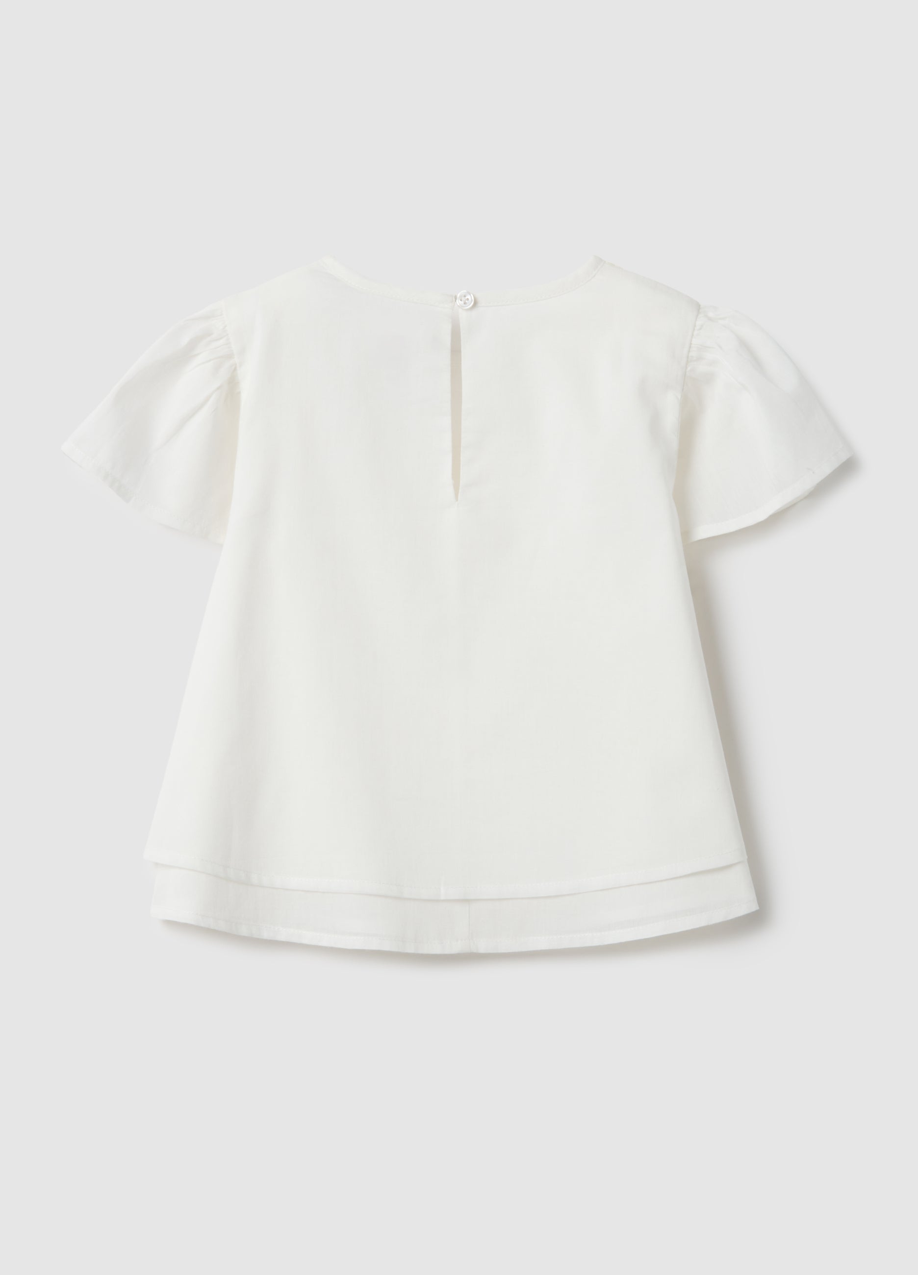 Ovs Girls' White Pure Cotton Blouse Regular Fit With Embroidery