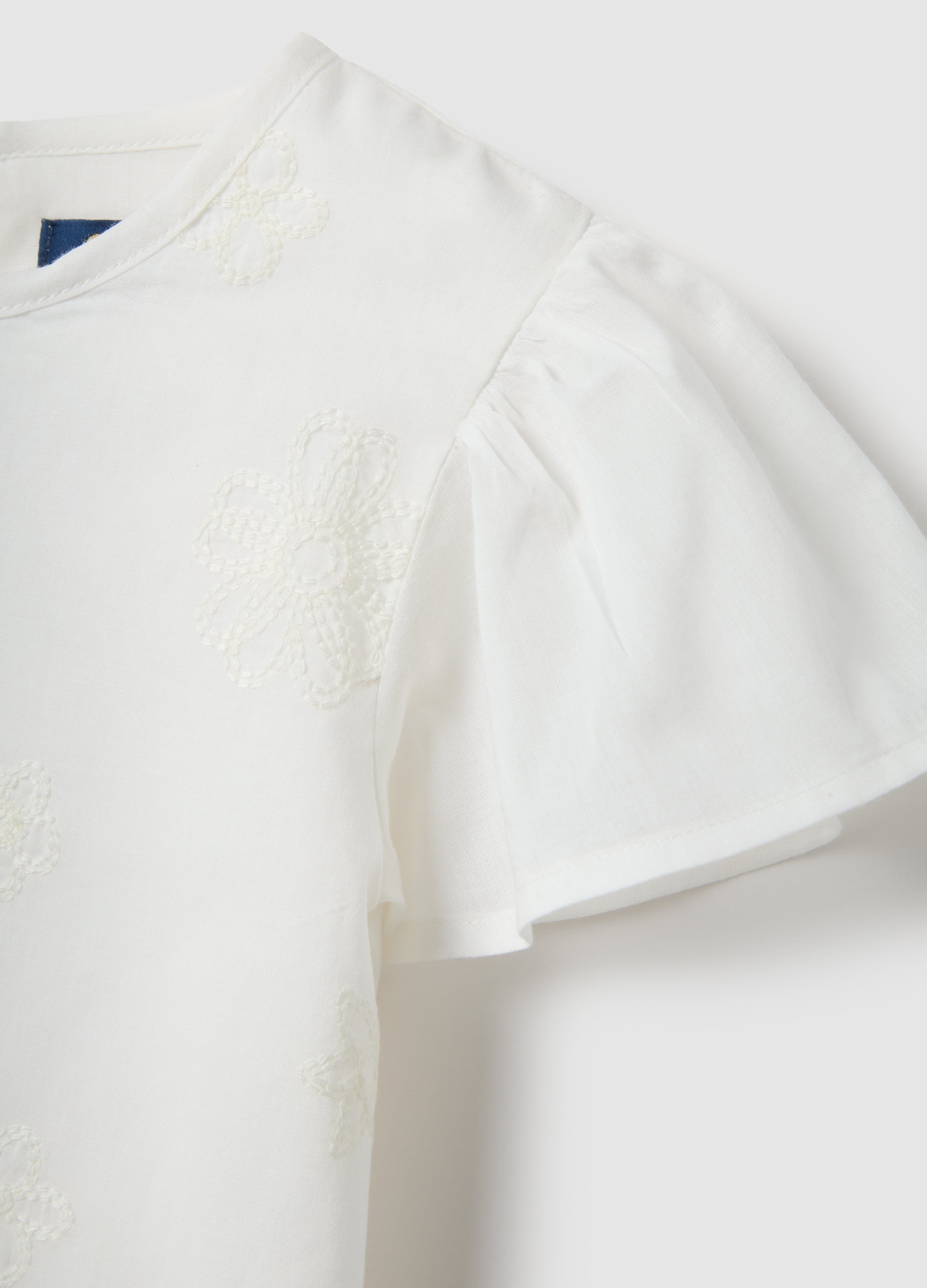 Ovs Girls' White Pure Cotton Blouse Regular Fit With Embroidery