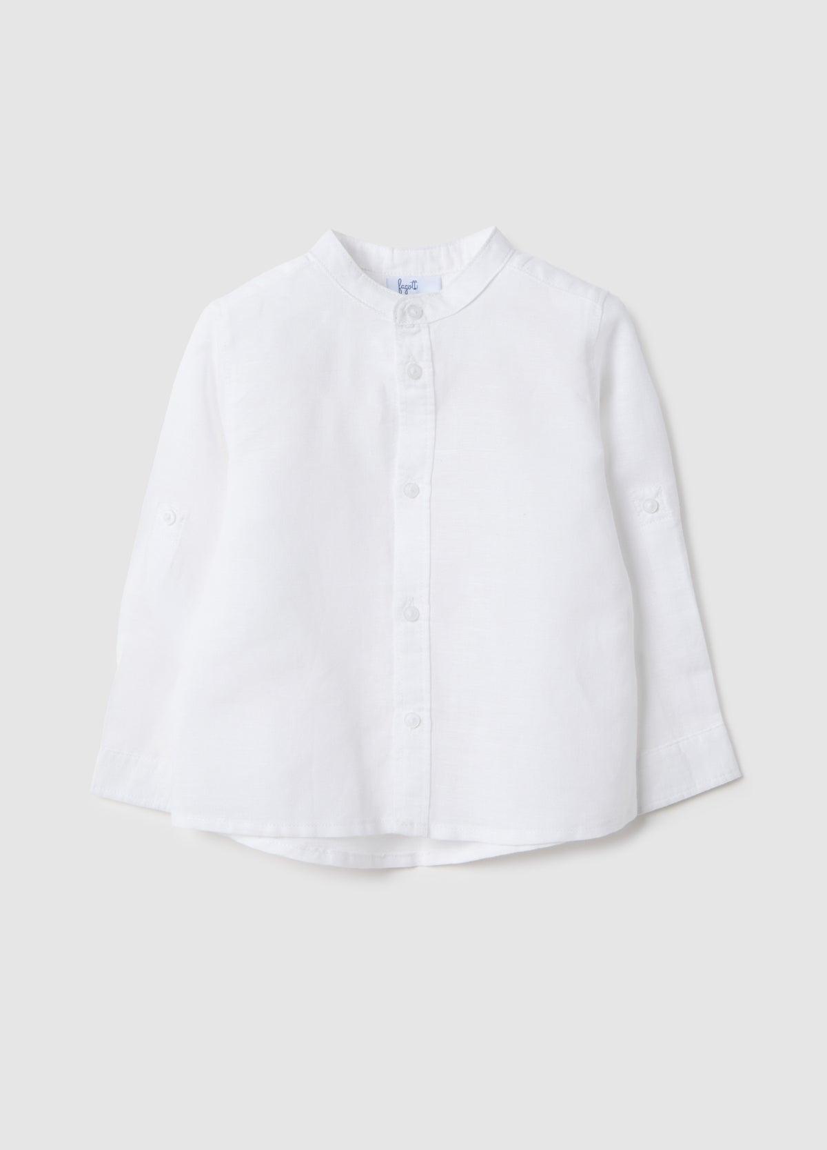 Ovs White Linen And Cotton Baby Shirt Regular Fit With Mandarin Collar