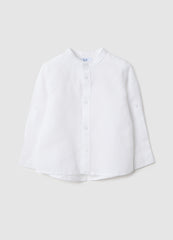 Ovs White Linen And Cotton Baby Shirt Regular Fit With Mandarin Collar