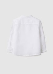 Ovs White Linen And Cotton Baby Shirt Regular Fit With Mandarin Collar