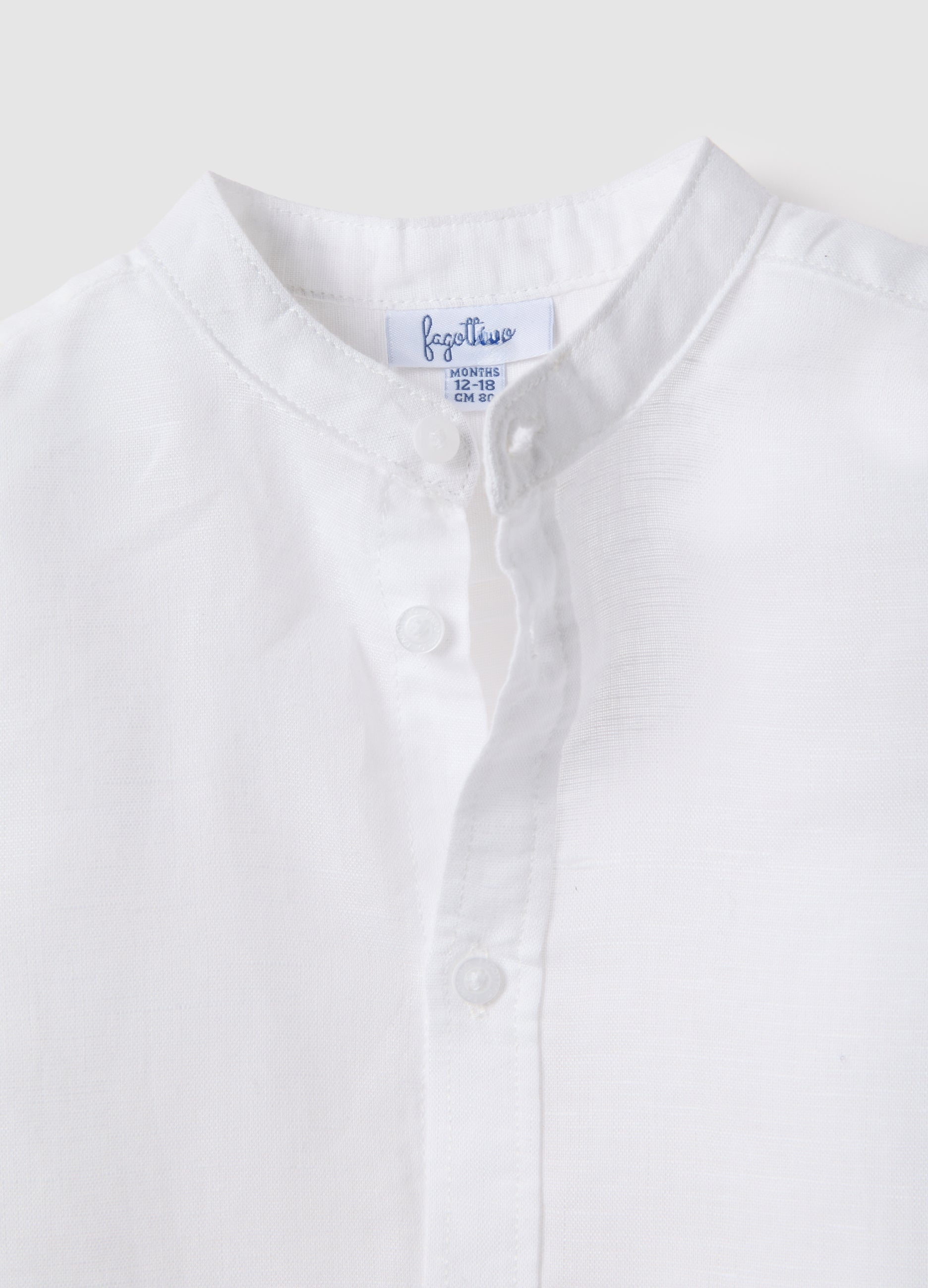 Ovs White Linen And Cotton Baby Shirt Regular Fit With Mandarin Collar