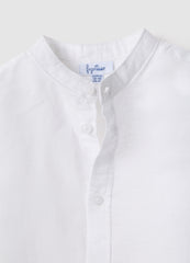 Ovs White Linen And Cotton Baby Shirt Regular Fit With Mandarin Collar