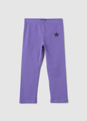Ovs Girls' Purple Cotton Stretch Leggings Slim Fit With Star