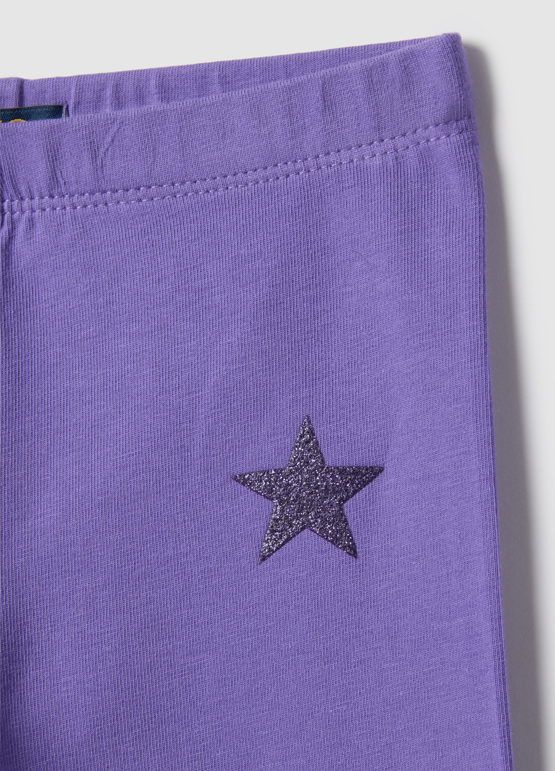 Ovs Girls' Purple Cotton Stretch Leggings Slim Fit With Star