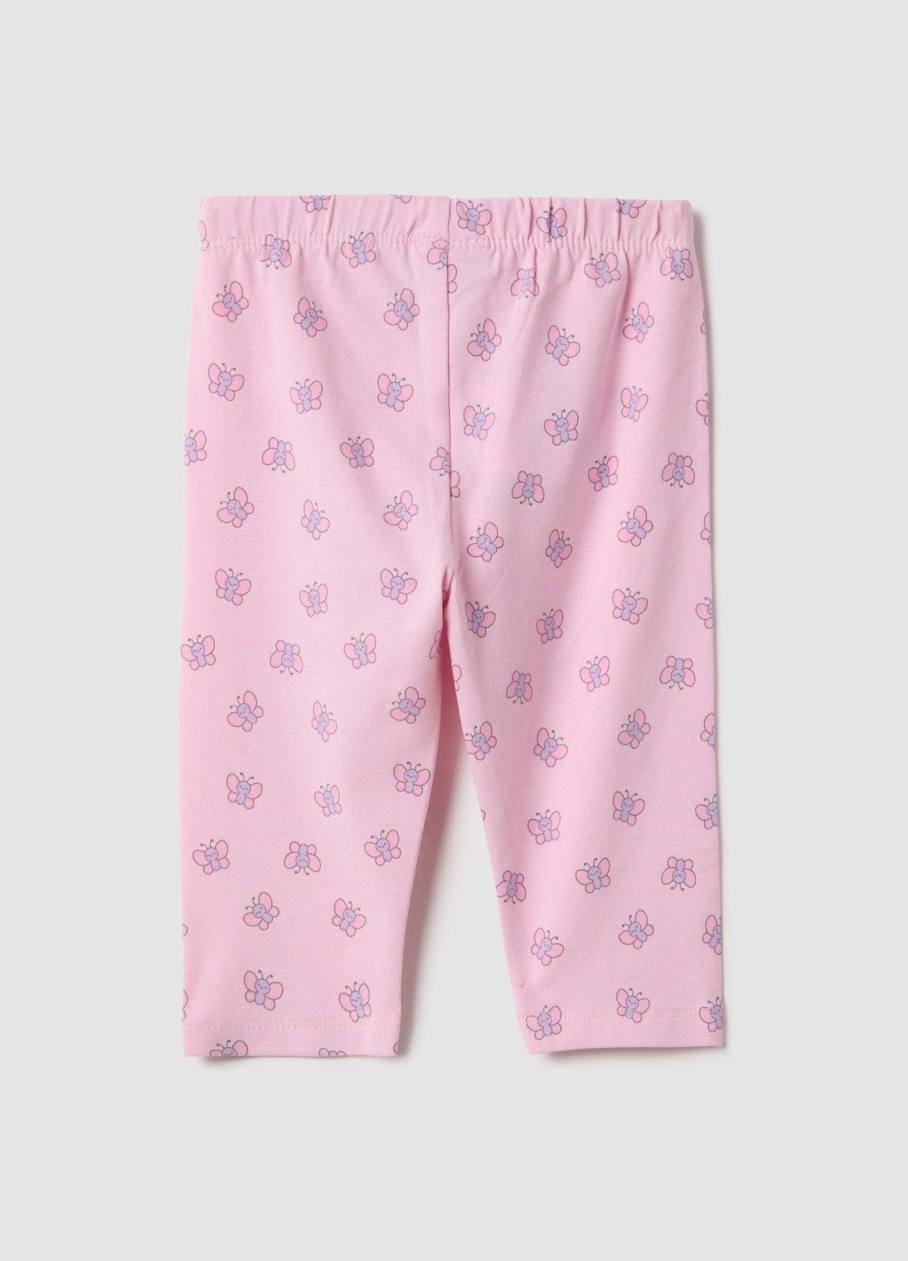 Ovs Girls' Pink Stretch Cotton Skinny Fit Leggings With Butterflies