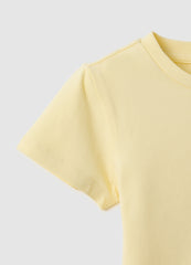 Ovs Yellow Stretchy Cotton Girl'S T-Shirt Regular Fit With Heart