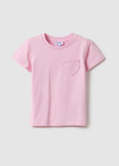 Ovs Pink Girl’S Stretch Cotton T-Shirt With Heart - Regular Fit