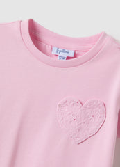 Ovs Pink Girl’S Stretch Cotton T-Shirt With Heart - Regular Fit