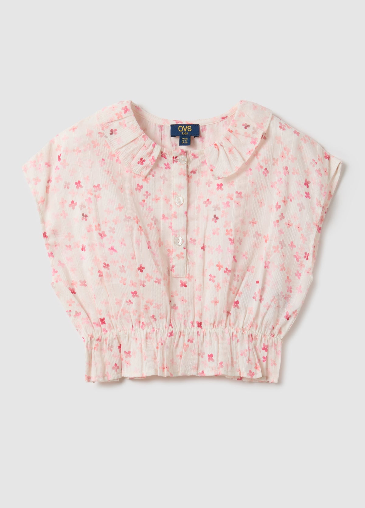 OVS Girls' Slim Fit Multicolour Pure Cotton Blouse With Flowers