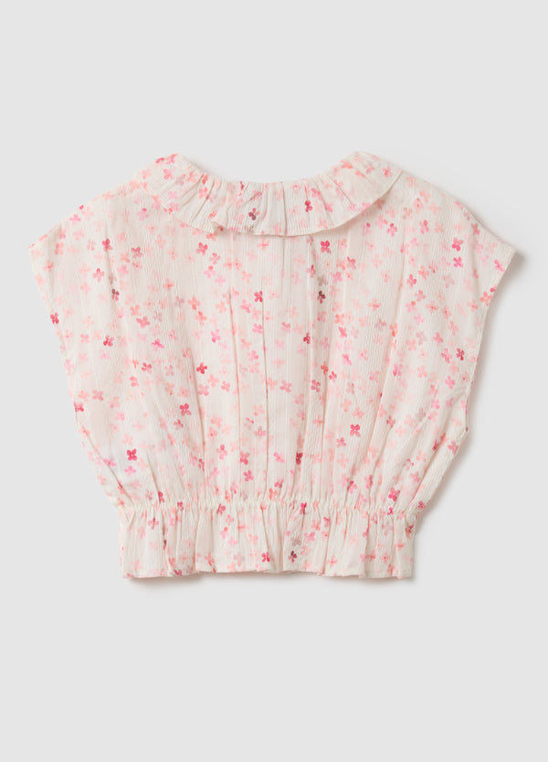OVS Girls' Slim Fit Multicolour Pure Cotton Blouse With Flowers