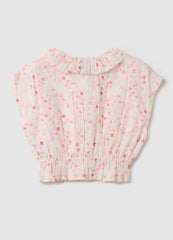 OVS Girls' Slim Fit Multicolour Pure Cotton Blouse With Flowers