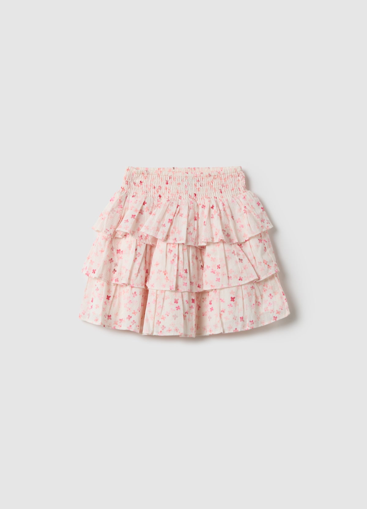 OVS Girls' Multicolour Pure Cotton Tiered Skirt With Floral Pattern