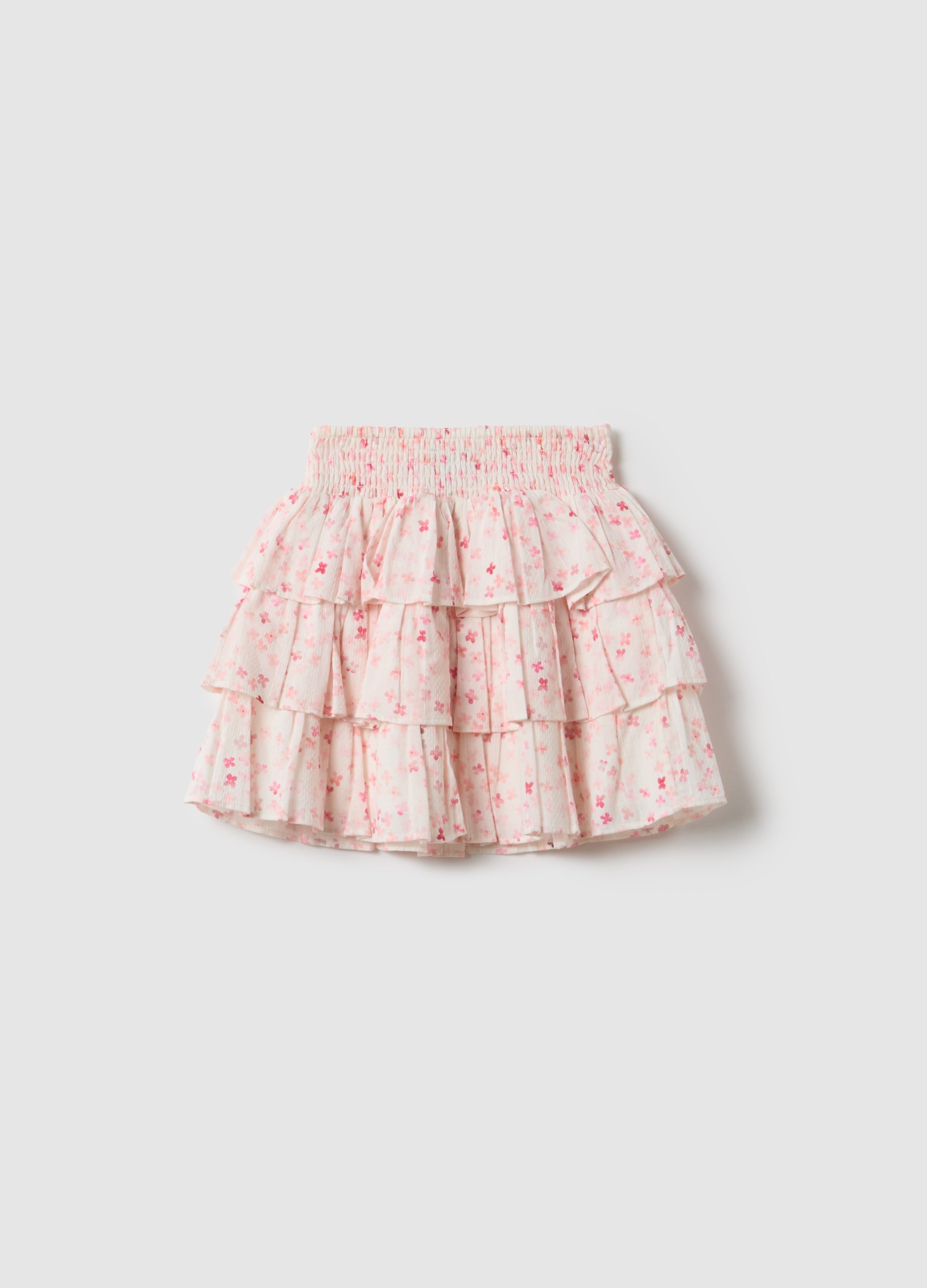OVS Girls' Multicolour Pure Cotton Tiered Skirt With Floral Pattern