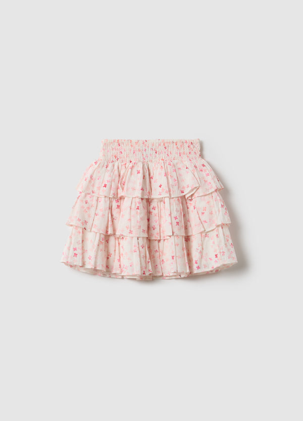 OVS Girls' Multicolour Pure Cotton Tiered Skirt With Floral Pattern